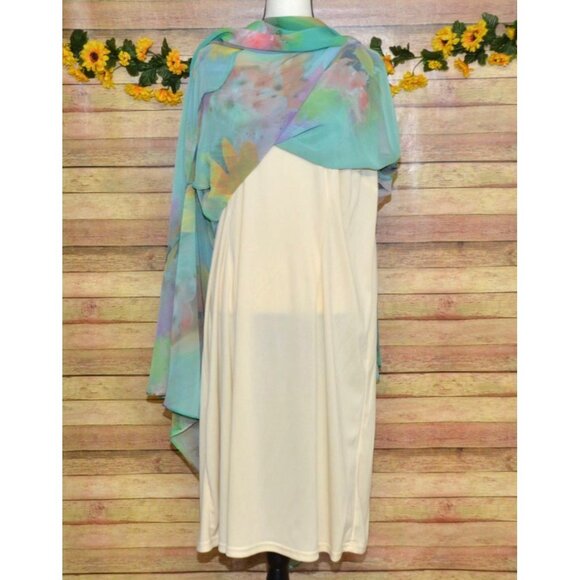 Fairy Core Pastel Floral Midi Dress 20W Scoop Neck Flutter Sleeve Asymmetrical - Picture 11 of 13